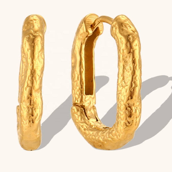 Oval Hammered Gold Hoop Earrings