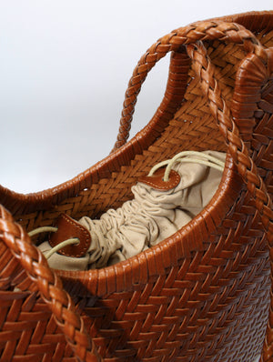 Handmade Woven Leather Tote Bag  Caramel Brown