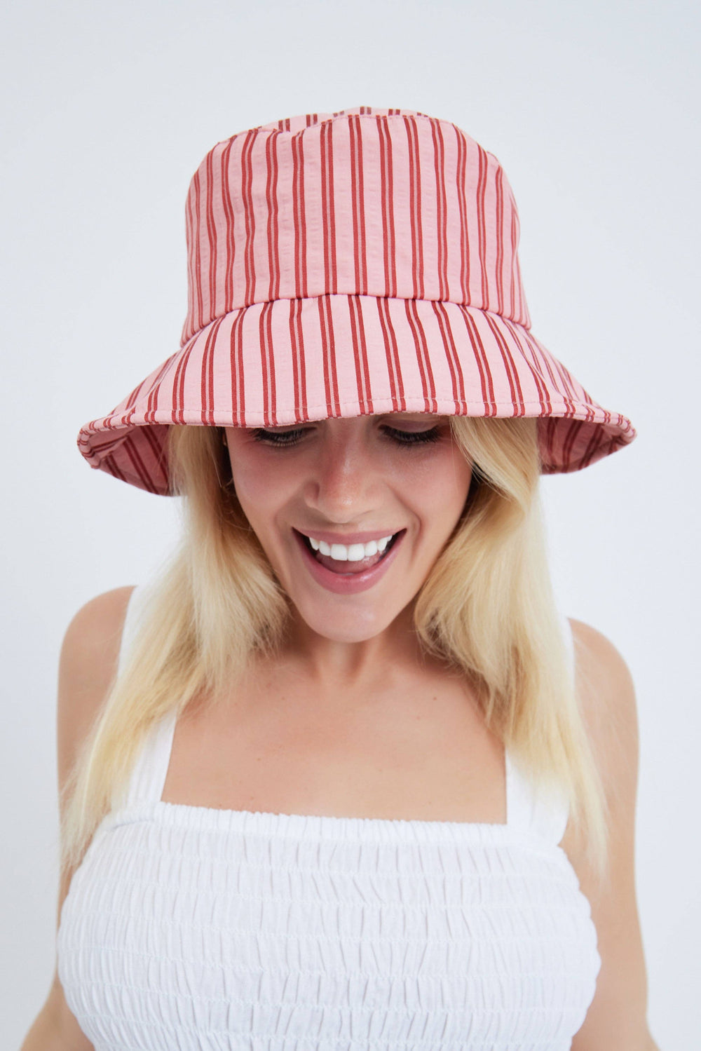 Bucket Hat in Red and Pink Stripes