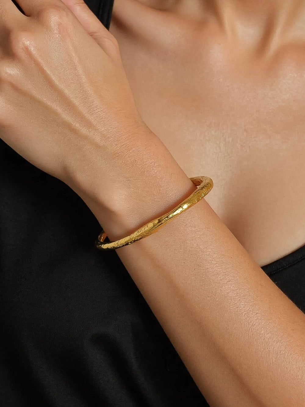 Gold Non-Tarnish Textured Open Cuff Bracelet