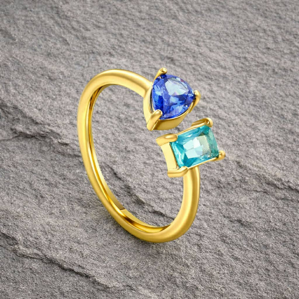 Waterproof Gold Dual Zirconia Open Ring