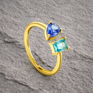 Waterproof Gold Dual Zirconia Open Ring