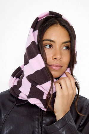 Knitted Stripe Scarf  in Pink and Brown