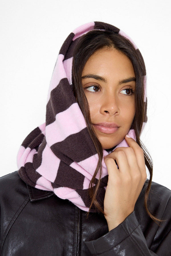Knitted Stripe Scarf  in Pink and Brown