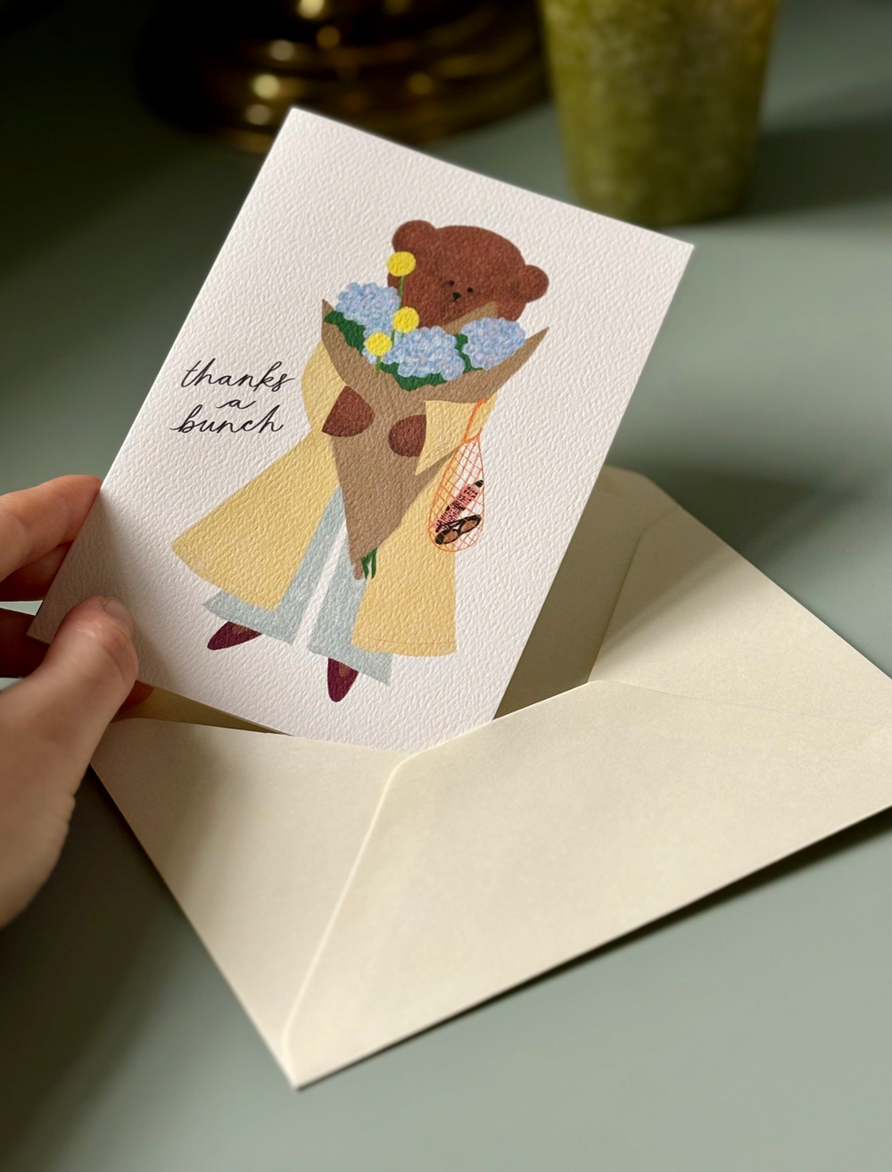 Flower Bouquet Bear Greeting Card