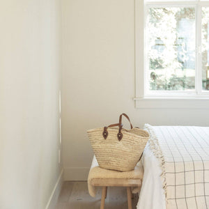 Handwoven Straw Beach Bag with Leather Handles