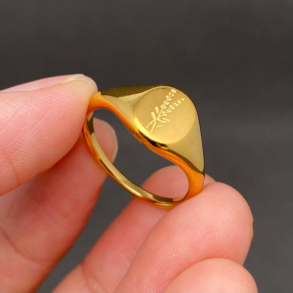 Multi style flowers Signet 18K Gold Plated S.Steel Ring -FGS